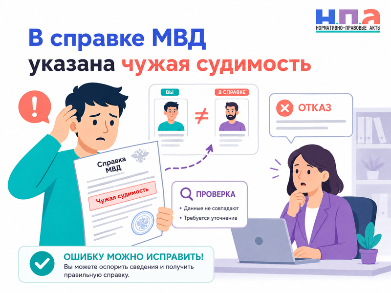 В справке МВД ошибочно указана судимость или уголовное преследование другого человека как исправить сведения