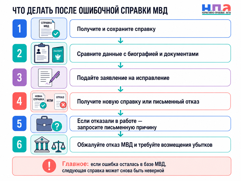 В справке МВД ошибочно указана судимость или уголовное преследование другого человека как исправить сведения