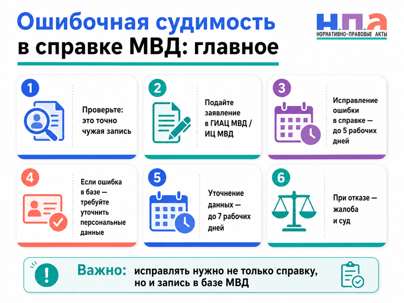 В справке МВД ошибочно указана судимость или уголовное преследование другого человека как исправить сведения
