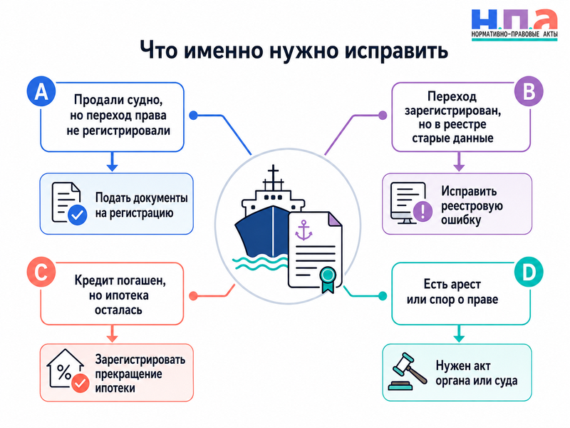 В судовом реестре остался прежний собственник или обременение