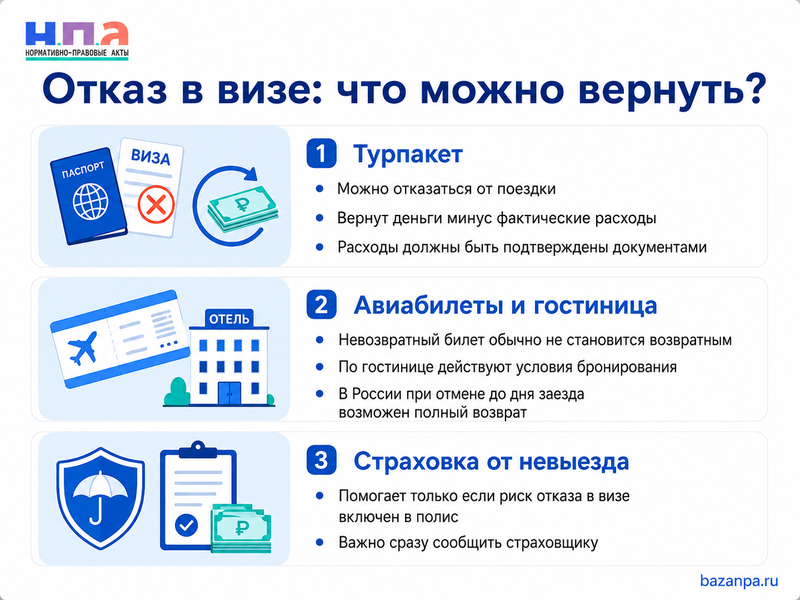 В визе отказали после покупки тура можно ли вернуть деньги за путевку, авиабилеты и гостиницу