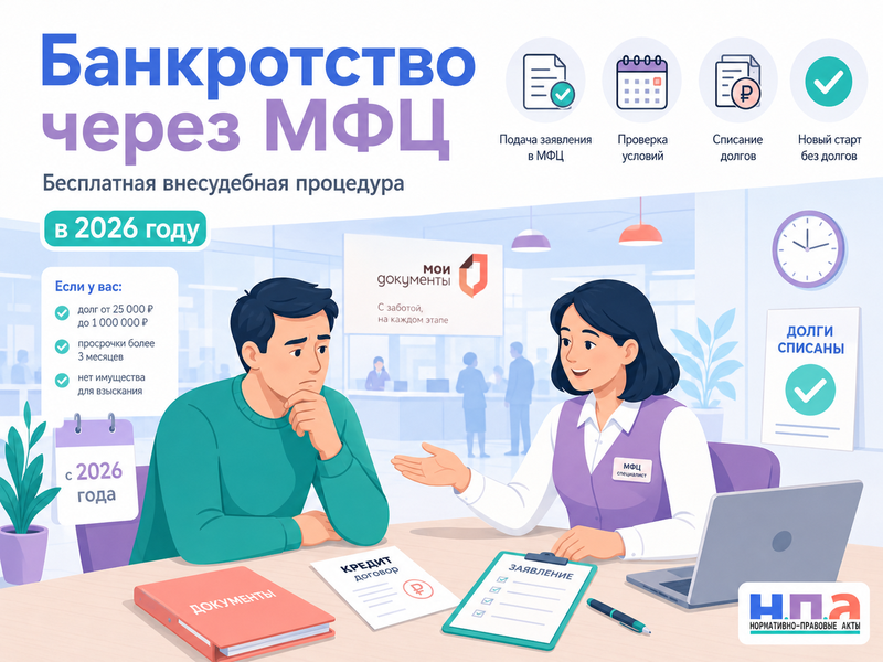 Внесудебное банкротство через МФЦ в 2026 году сумма долгов, условия и причины отказа