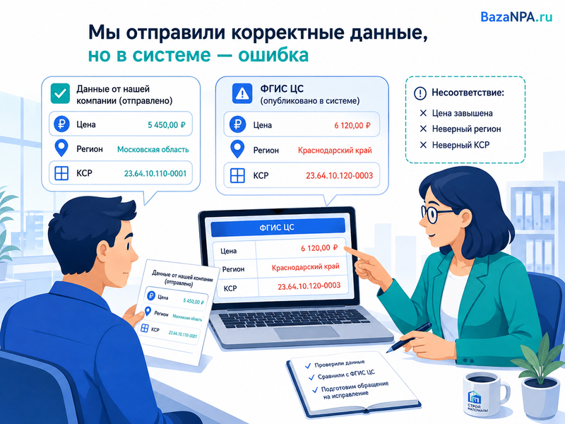 Во ФГИС ЦС неправильная цена, регион или позиция КСР
