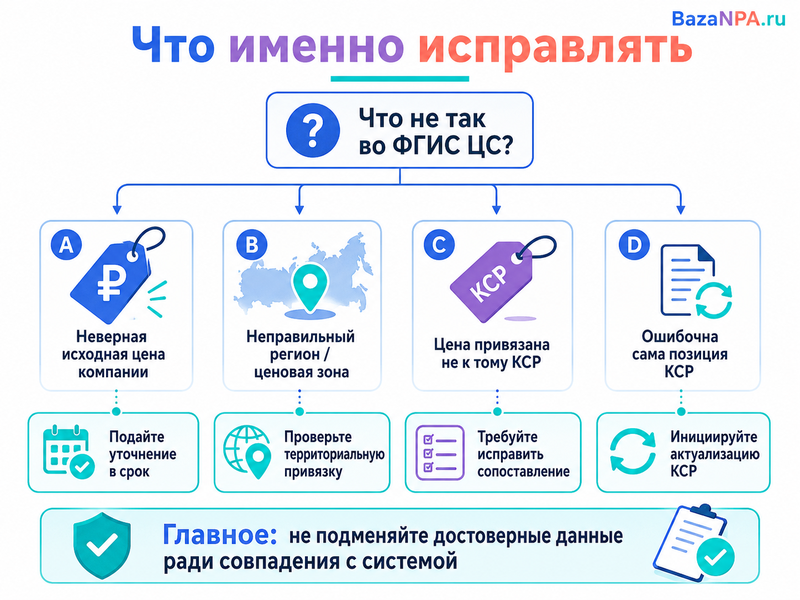 Во ФГИС ЦС неправильная цена, регион или позиция КСР