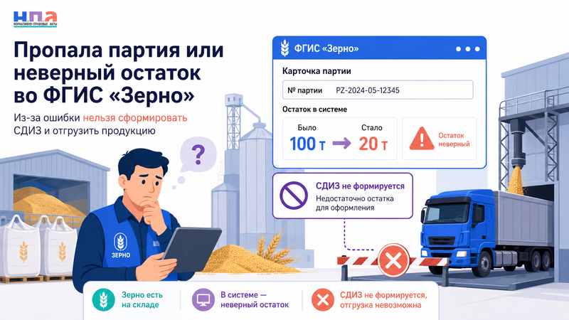 Во ФГИС «Зерно» пропала партия или отображается неправильный остаток