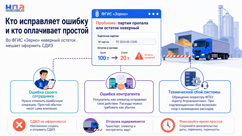 Во ФГИС «Зерно» пропала партия или отображается неправильный остаток