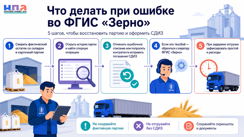 Во ФГИС «Зерно» пропала партия или отображается неправильный остаток