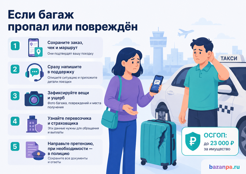 Водитель такси потерял, не вернул или повредил багаж пассажира