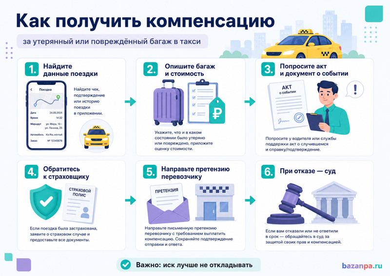Водитель такси потерял, не вернул или повредил багаж пассажира