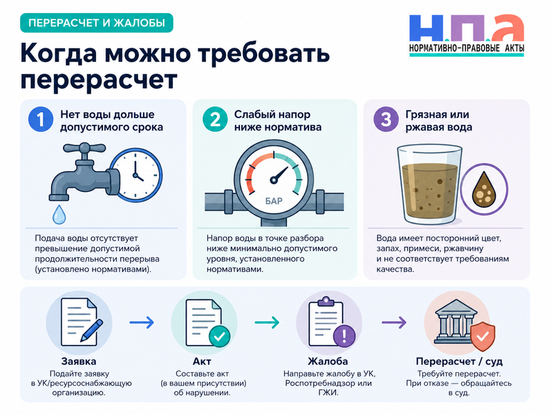 Водоканал отключил воду, снизил напор или подает грязную воду жалоба и перерасчет