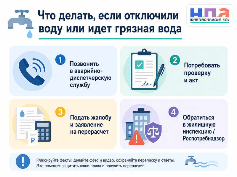 Водоканал отключил воду, снизил напор или подает грязную воду жалоба и перерасчет