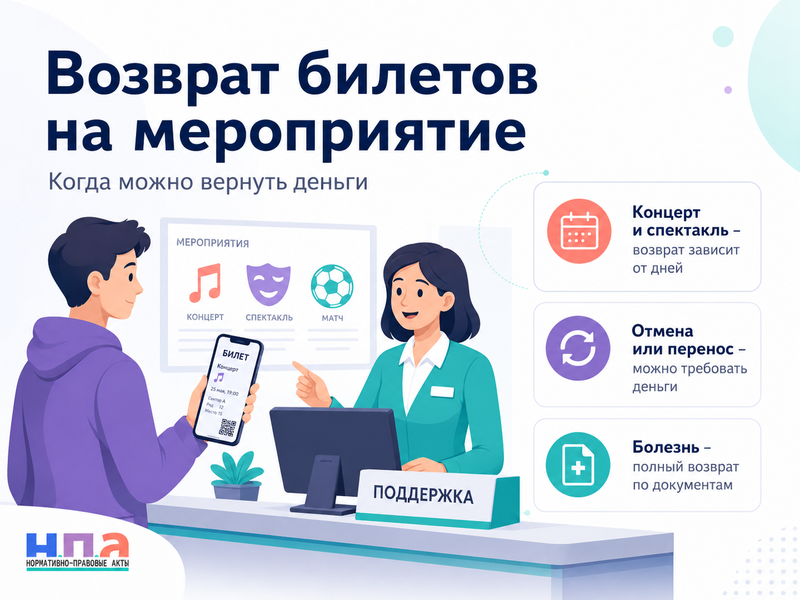 Возврат билетов на концерт, спектакль или спортивное мероприятие