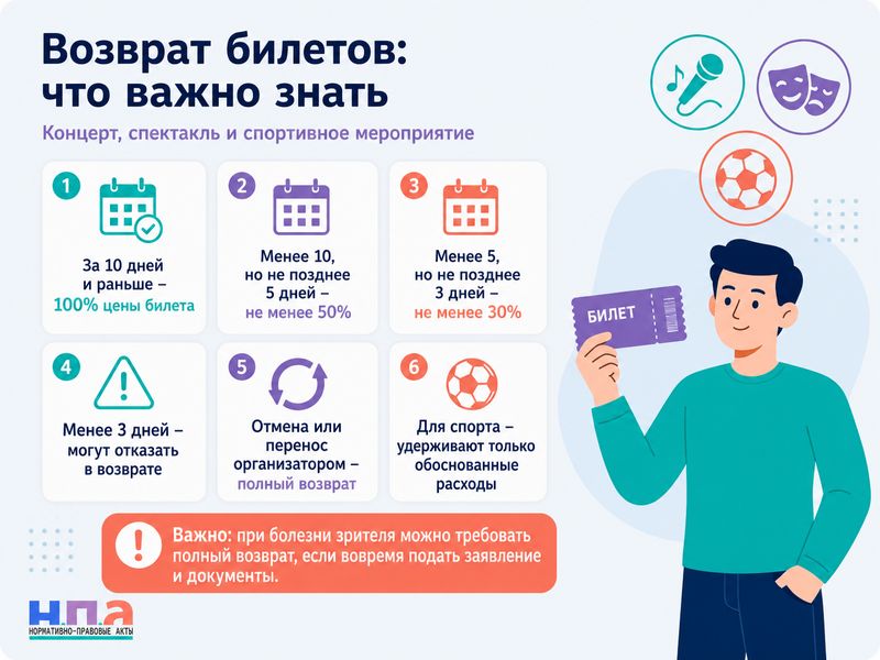 Возврат билетов на концерт, спектакль или спортивное мероприятие