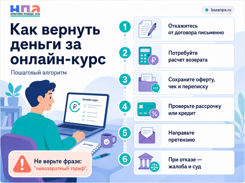 Возврат денег за онлайн-курс когда можно отказаться от обучения и сколько обязаны вернуть