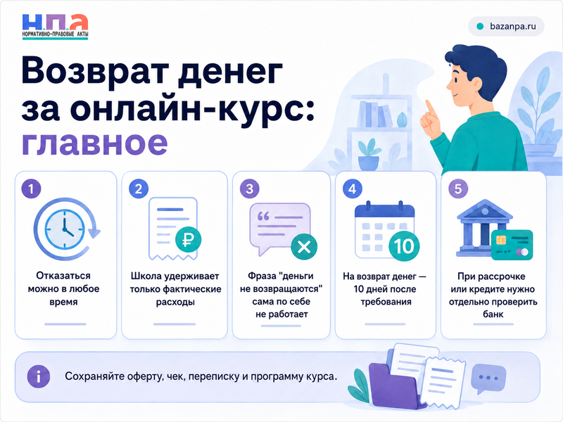 Возврат денег за онлайн-курс когда можно отказаться от обучения и сколько обязаны вернуть