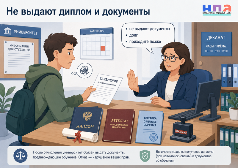 Вуз или колледж не выдает диплом, справку об обучении либо документы после отчисления