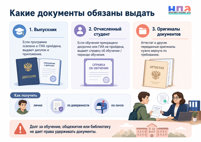 Вуз или колледж не выдает диплом, справку об обучении либо документы после отчисления