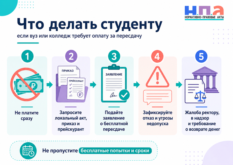 Вуз или колледж требует плату за пересдачу экзамена или зачёта когда платёж незаконен