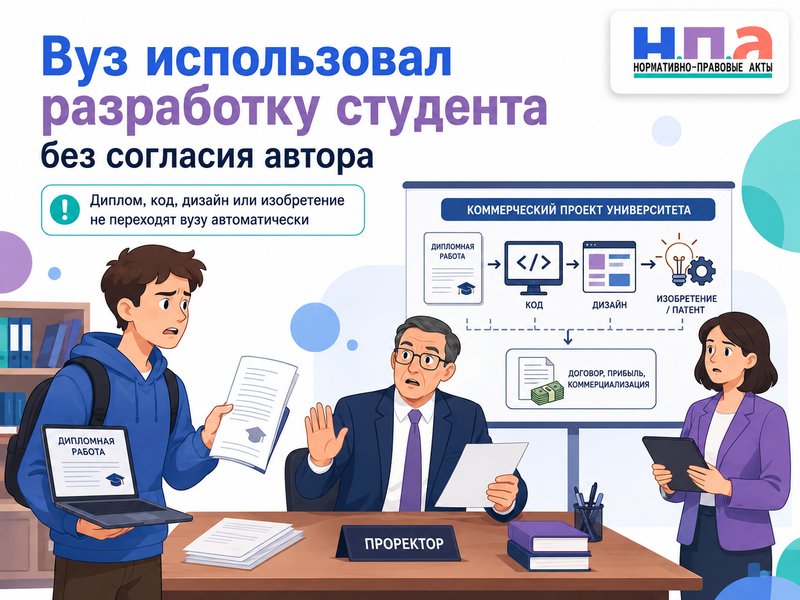 Вуз использовал дипломную работу, программный код, дизайн или изобретение студента в коммерческом проекте без согласия автора