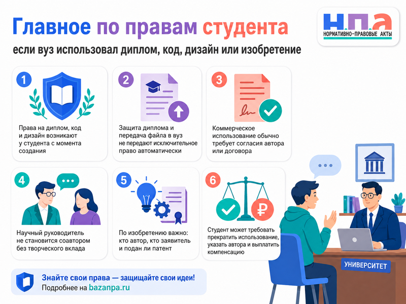 Вуз использовал дипломную работу, программный код, дизайн или изобретение студента в коммерческом проекте без согласия автора