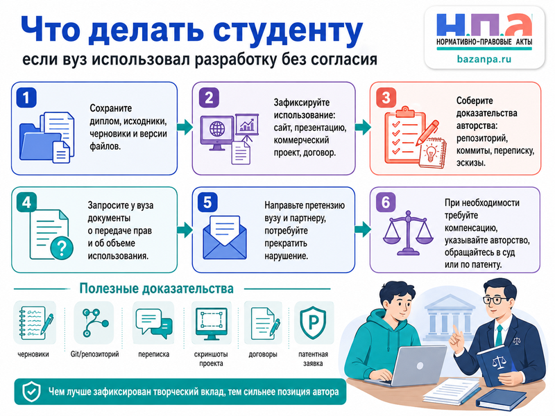 Вуз использовал дипломную работу, программный код, дизайн или изобретение студента в коммерческом проекте без согласия автора