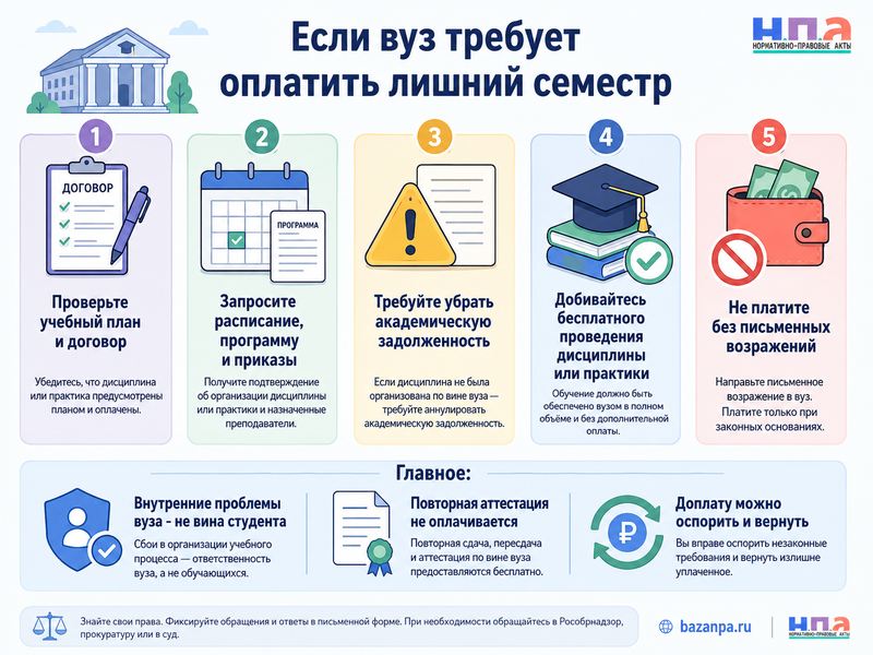 Вуз не организовал дисциплину или практику и потребовал оплатить дополнительный семестр