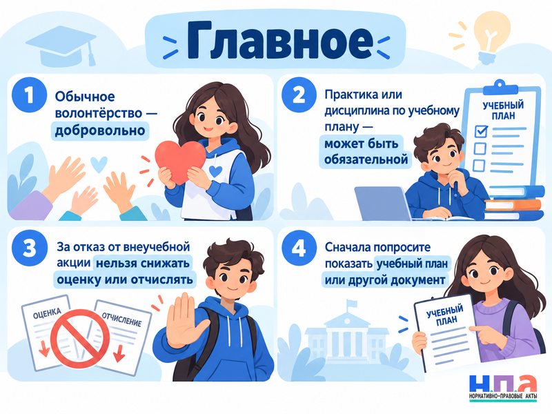 Вуз заставляет волонтёрить - можно ли отказаться без последствий для учёбы