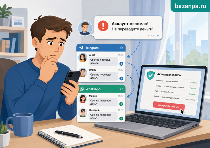 Взломали Telegram или WhatsApp и пишут знакомым от вашего имени что делать владельцу аккаунта