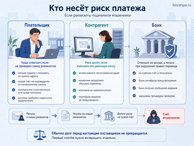 Взломали электронную почту контрагента и прислали подмененные банковские реквизиты кто несет риск платежа мошеннику