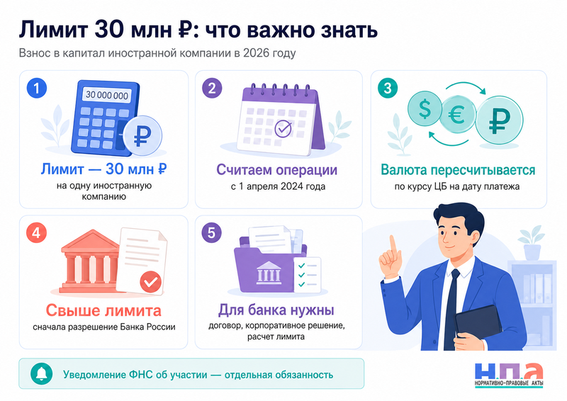 Взнос в уставный капитал иностранной компании в 2026 году: документы и валютные ограничения