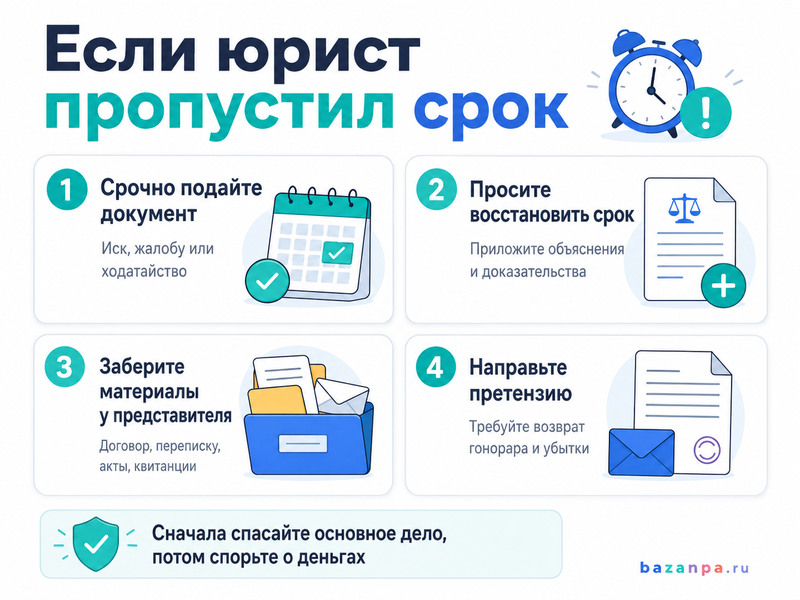 Юрист или адвокат пропустил срок подачи иска либо жалобы как вернуть гонорар и взыскать убытки