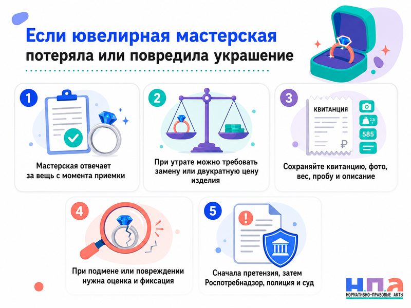 Ювелирная мастерская потеряла, повредила или подменила украшение как получить компенсацию
