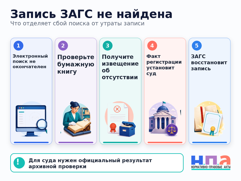 ЗАГС не находит актовую запись и не выдает повторное свидетельство