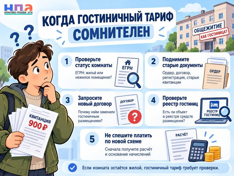 За комнату в бывшем общежитии требуют платить как за гостиницу - законно ли это