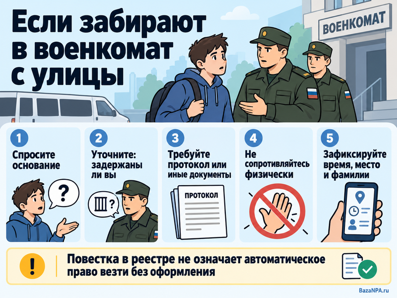 Забирают с улицы в военкомат без повестки - законно ли это