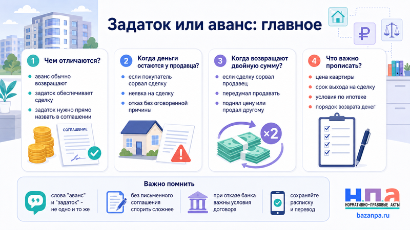 Задаток или аванс при покупке квартиры в чем разница и когда деньги не возвращаются
