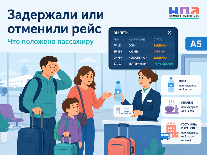 Задержали или отменили авиарейс питание, гостиница, возврат денег и компенсация пассажиру