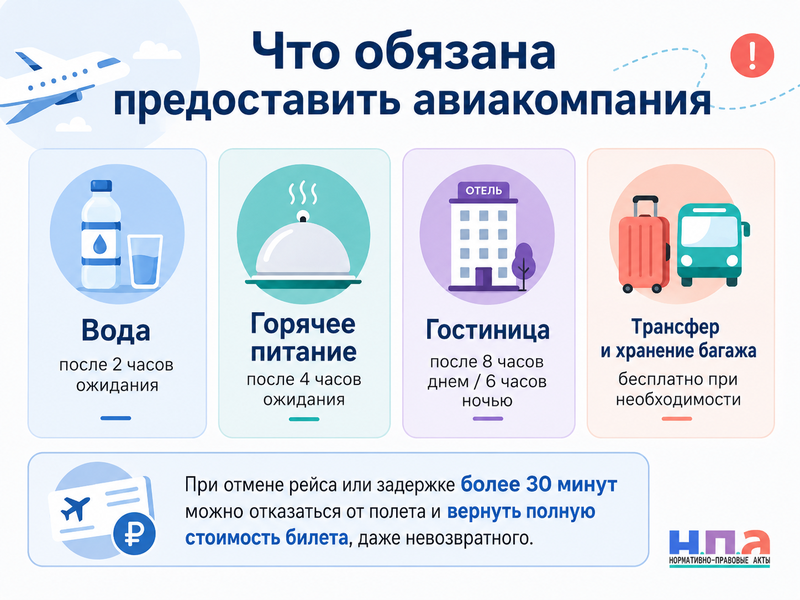 Задержали или отменили авиарейс питание, гостиница, возврат денег и компенсация пассажиру