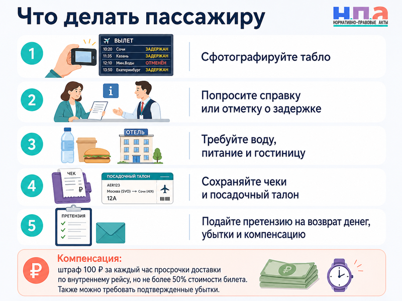 Задержали или отменили авиарейс питание, гостиница, возврат денег и компенсация пассажиру