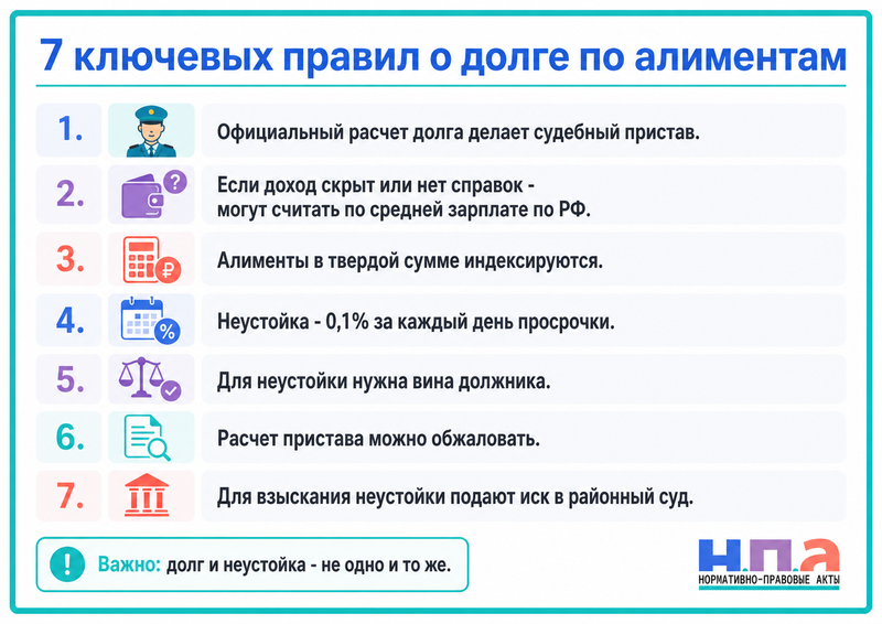 Задолженность по алиментам как рассчитать долг и взыскать неустойку
