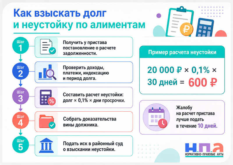 Задолженность по алиментам как рассчитать долг и взыскать неустойку