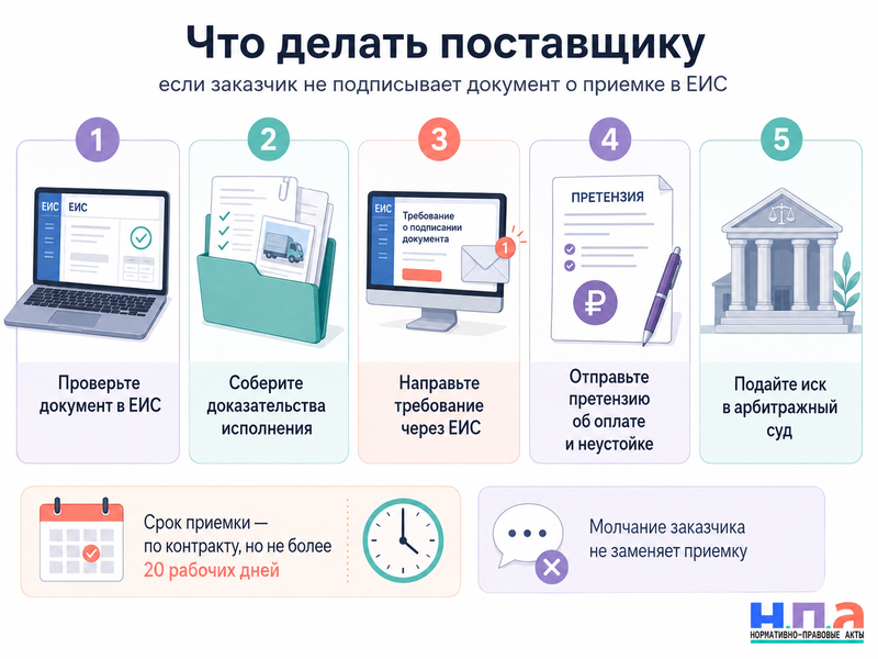 Заказчик не подписывает электронный документ о приемке в ЕИС как поставщику получить оплату