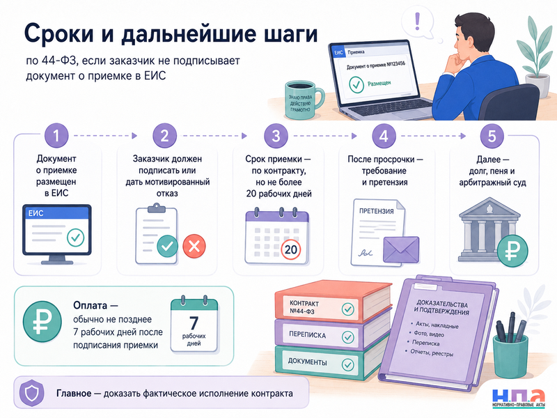 Заказчик не подписывает электронный документ о приемке в ЕИС как поставщику получить оплату