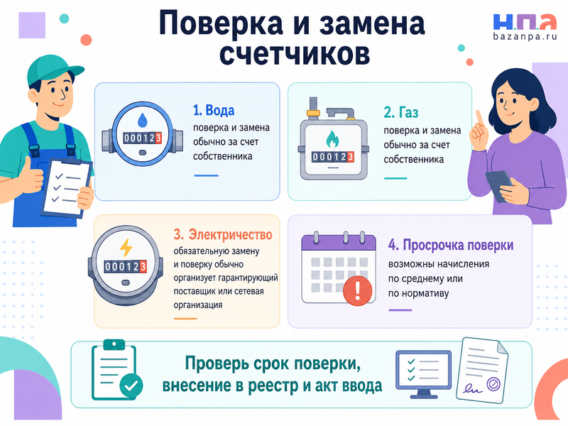 Замена и поверка счетчиков воды, газа и электричества кто платит и когда начисляют по нормативу