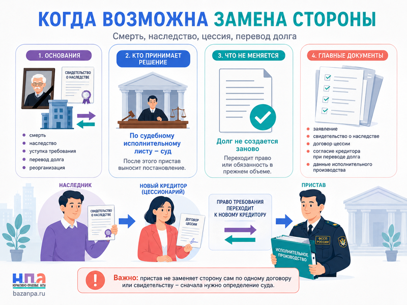 Замена взыскателя или должника в исполнительном производстве смерть, наследство и уступка долга