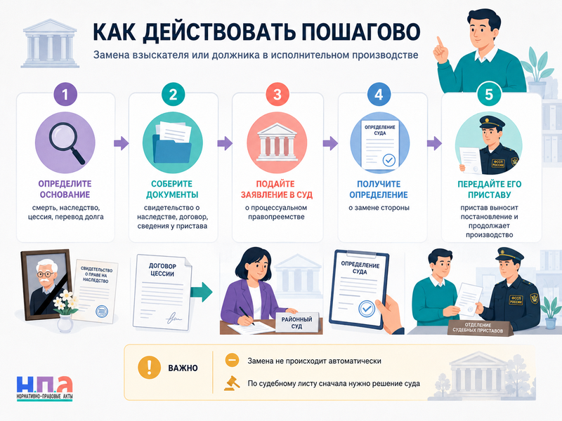 Замена взыскателя или должника в исполнительном производстве смерть, наследство и уступка долга