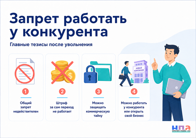 Запрет работать у конкурента после увольнения действует ли условие о неконкуренции в трудовом договоре