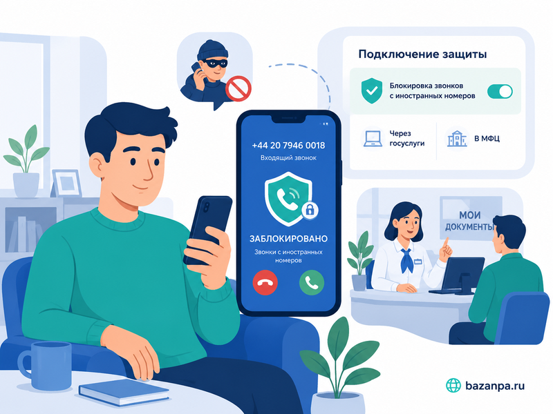 Запрет входящих звонков с иностранных номеров с 1 марта 2027 года как установить через Госуслуги или МФЦ