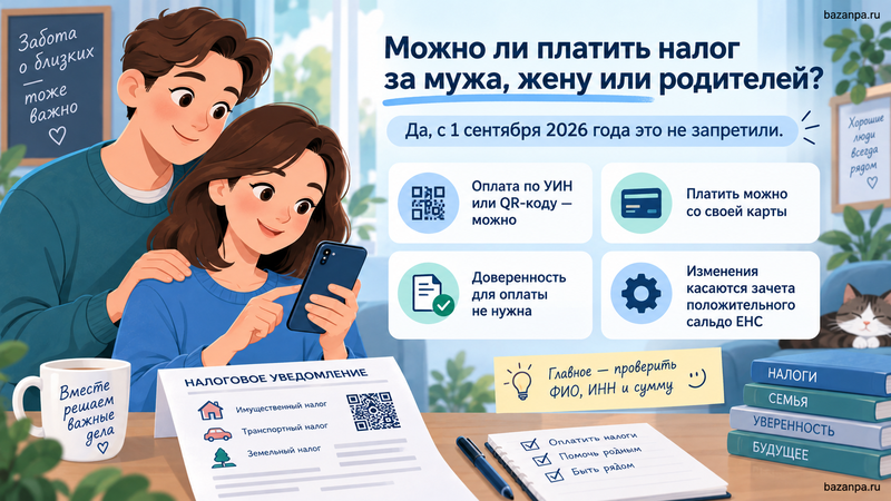 Запретили ли с 1 сентября платить налоги за мужа, жену или родителей