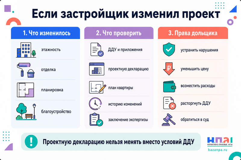 Застройщик изменил проект, отделку, этажность или благоустройство дома: права участника долевого строительства